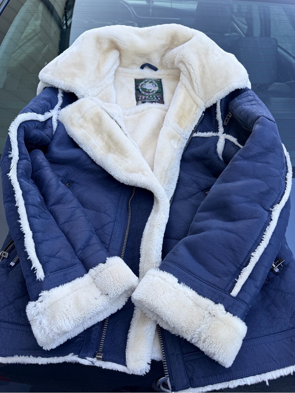 Jordan Craig Navy Faux-Shearling Moto Jacket